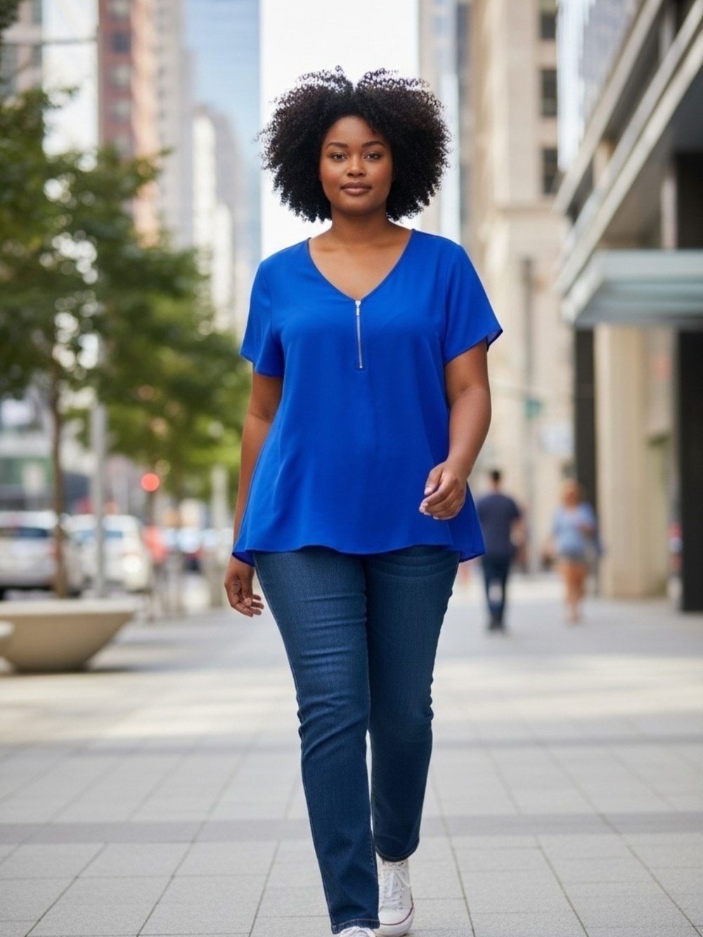 Torrid Womens 1/4 Zip Tunic Blouse Stylish Blue 2XL Hi Lo Hem Short Sleeve